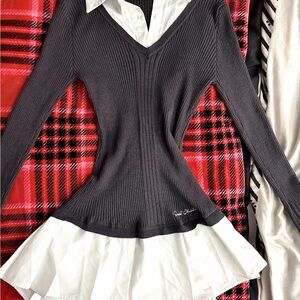 Fashion Nova Preppy Ribbed Knit Pleated Dress - Grey/White - Size Xs